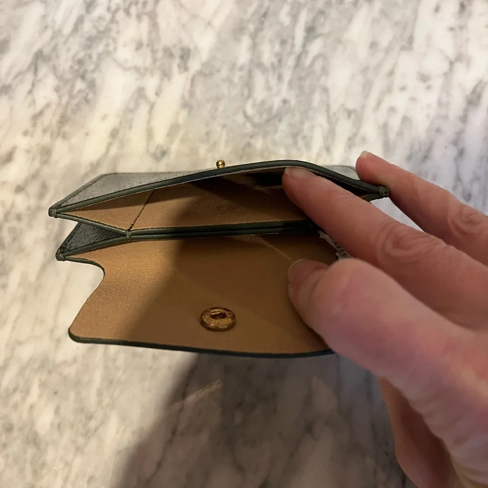 J. Crew metallic green card holder, NWT